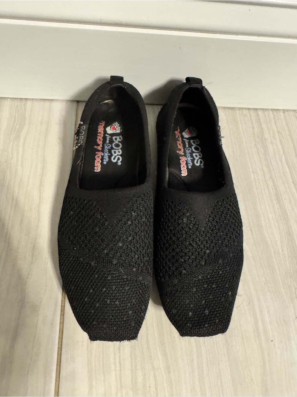 Skechers BOBS Black Knit Slip-On Shoes for ladies